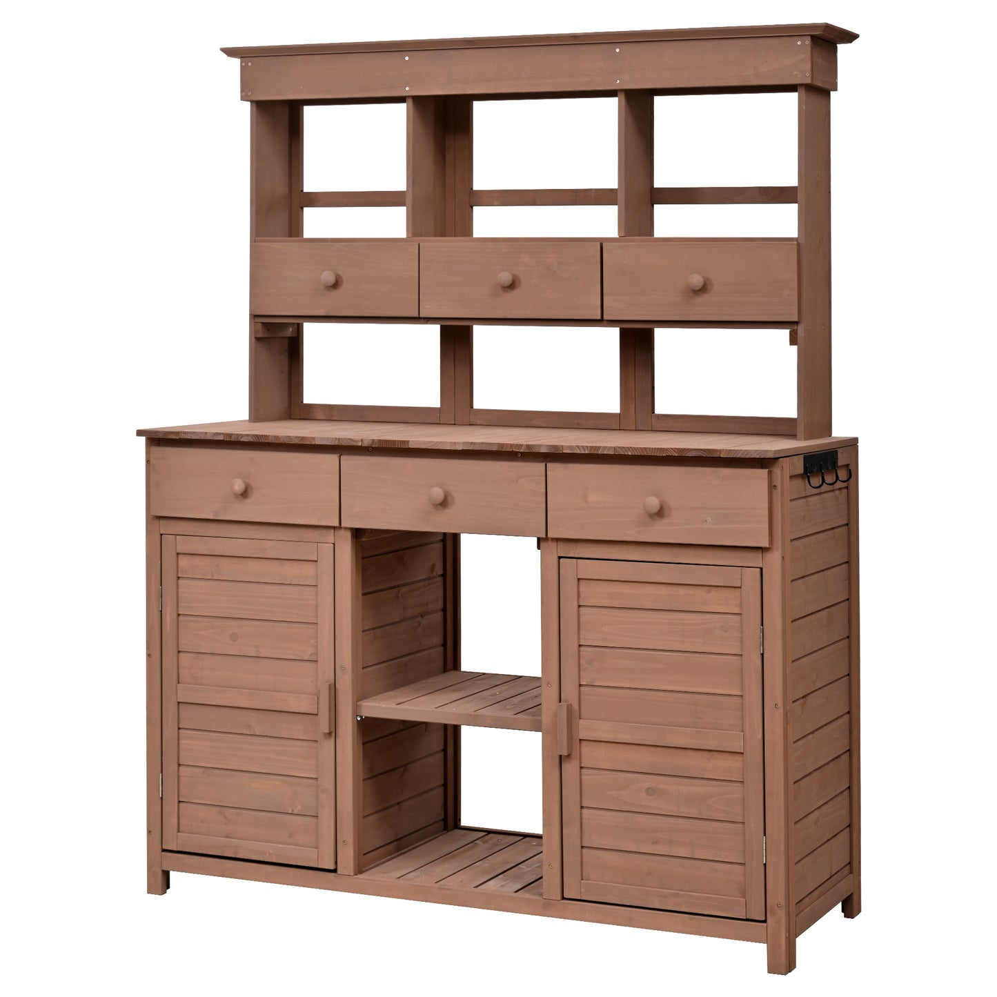 [Assembly Video Provided] TOPMAX 65.7'' H Tall Garden Potting Bench Table with Hutch,Patio Storage Workstation with 3 Shelves,6 Drawers,2 Bottom Cabinets&Side Hooks for Mudroom,Doorway, Brown image 8
