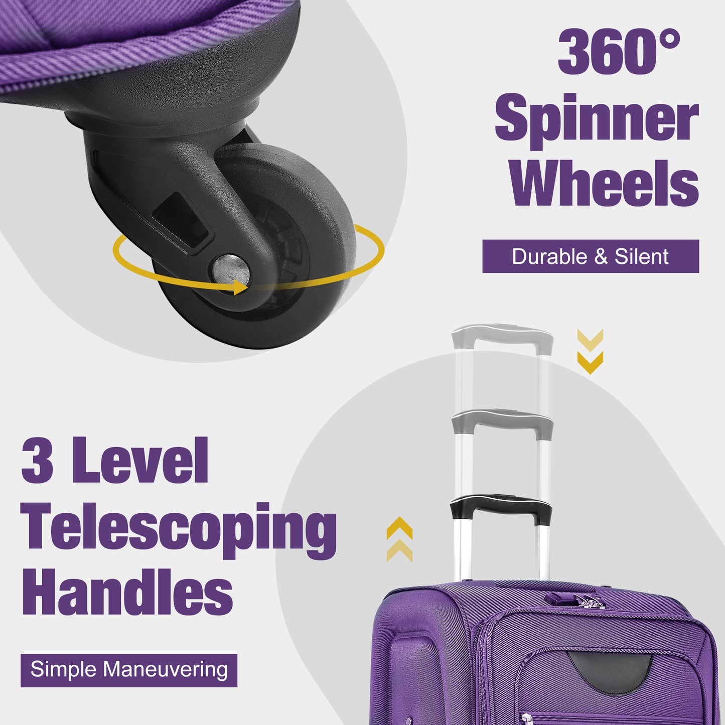 Softside Luggage Expandable 3 Piece Set Suitcase with Duffel Bag Upright Spinner Softshell Lightweight Luggage Travel Set-22/26/30 IN image 7