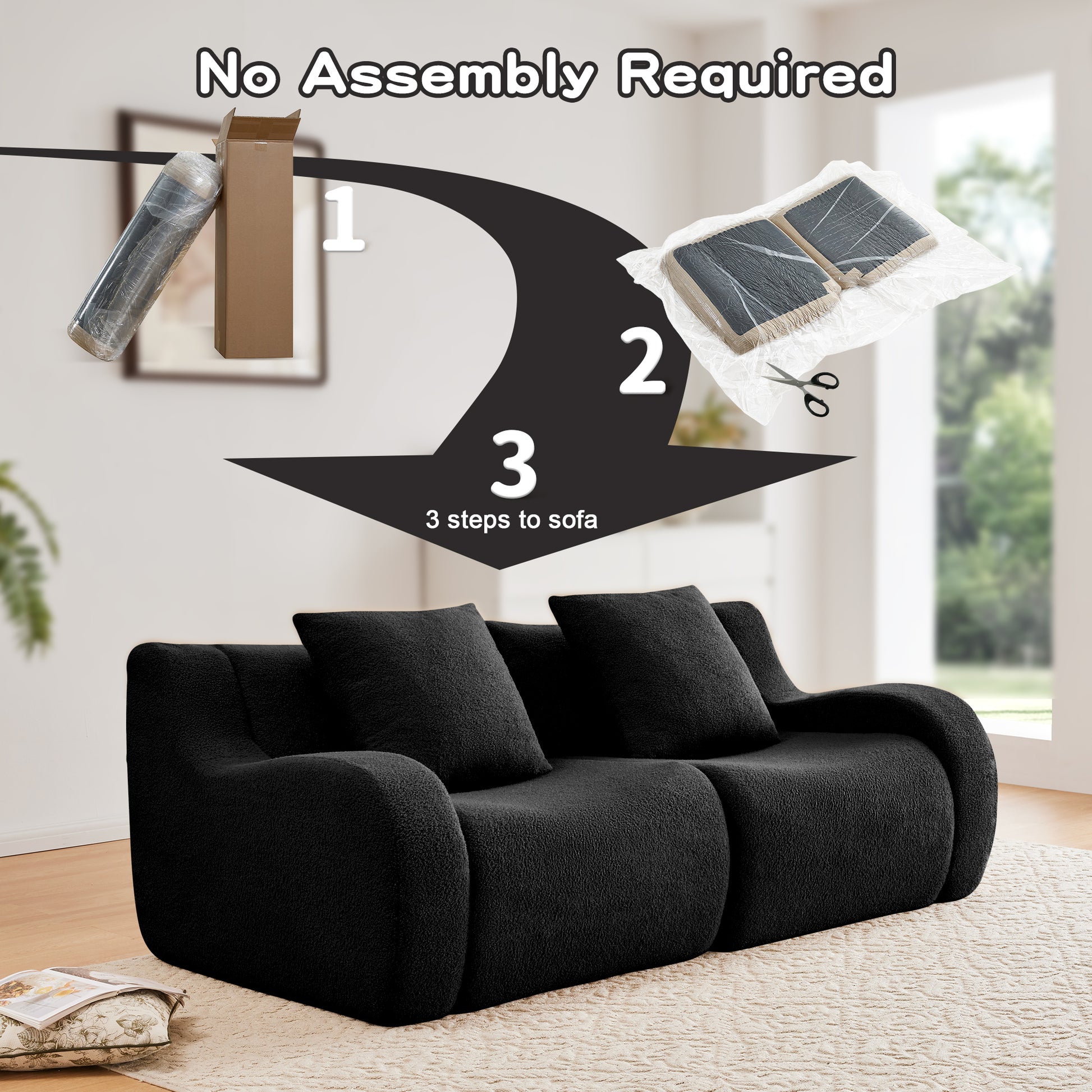 Soft Teddy Fabric Boneless Sofa,No Assembly Required Streamlined Design,Anti-Slip Design 32D High Density Sponge Fits Living Rooms Bedrooms,Black image 12