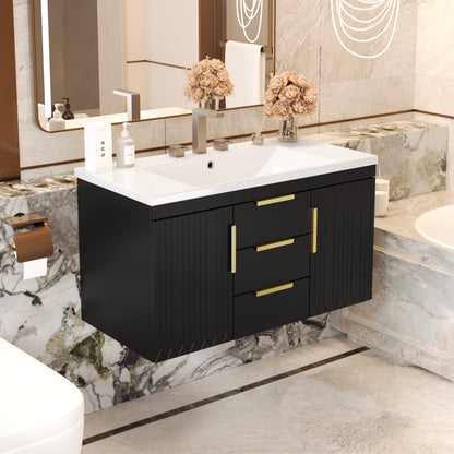 36'' Wall Mounted Bathroom Vanity with Resin Sink, Floating Bathroom Storage Cabinet with 2 Drawers, Solid Wood Bathroom Cabinet (Same as N710S236003B) image 3