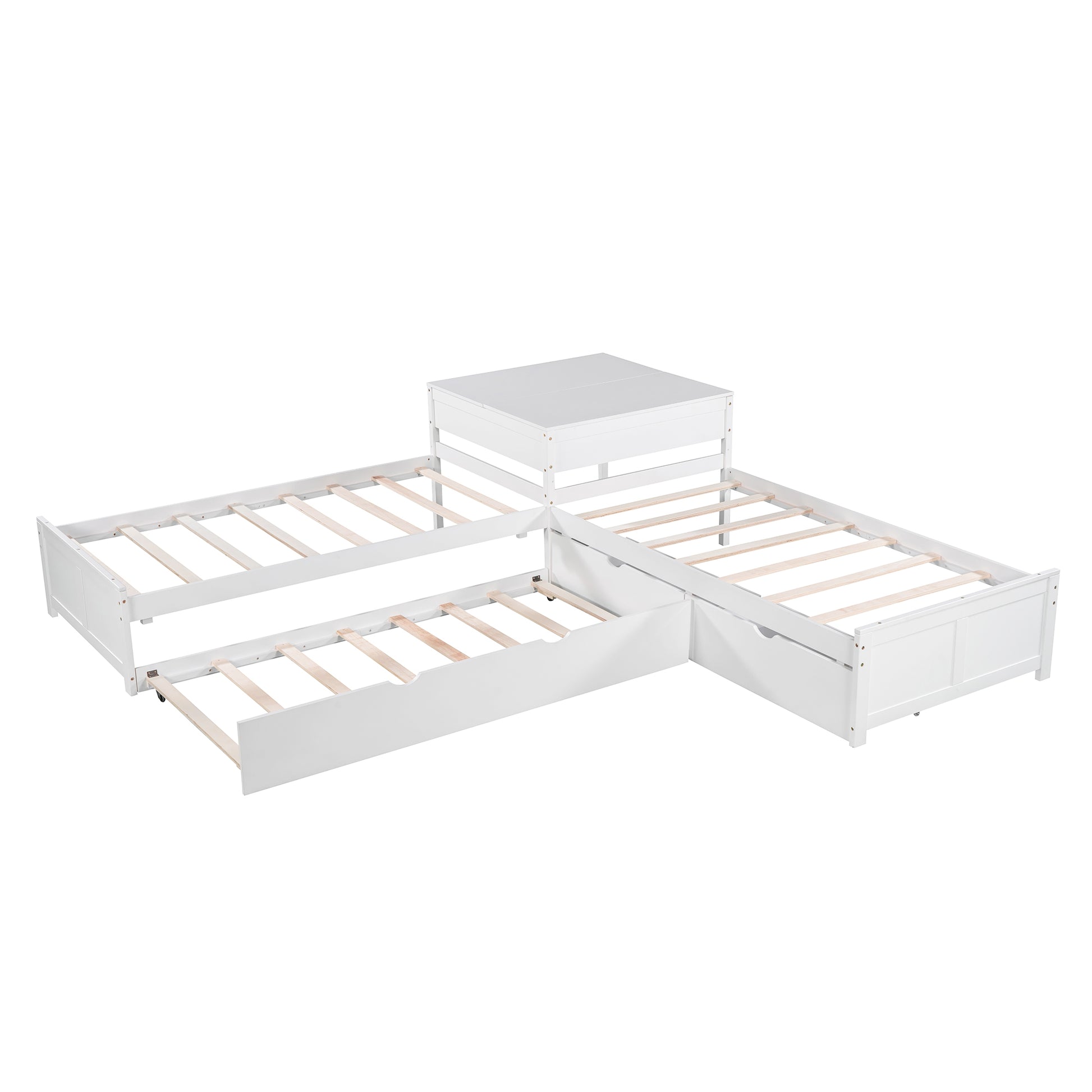 L-shaped Platform Bed with Trundle and Drawers Linked with built-in Desk,Twin,White(Old SKU:SM000916AAK-1) image 11