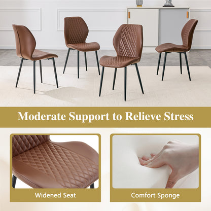 Set of 4 modern light luxury brown diamond-quilted PU chairs with black metal legs. Suitable as upholstered dining chairs with backrests for dining rooms, adaptable to a wide range of scenarios. image 9