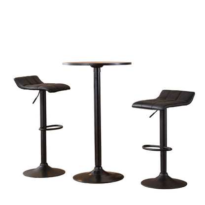 Belham Black Round Top with Black Leg And Base Metal Bar Table and 2 Swivel Black Bonded Leather Adjustable Bar Stool Bar Sets image 5