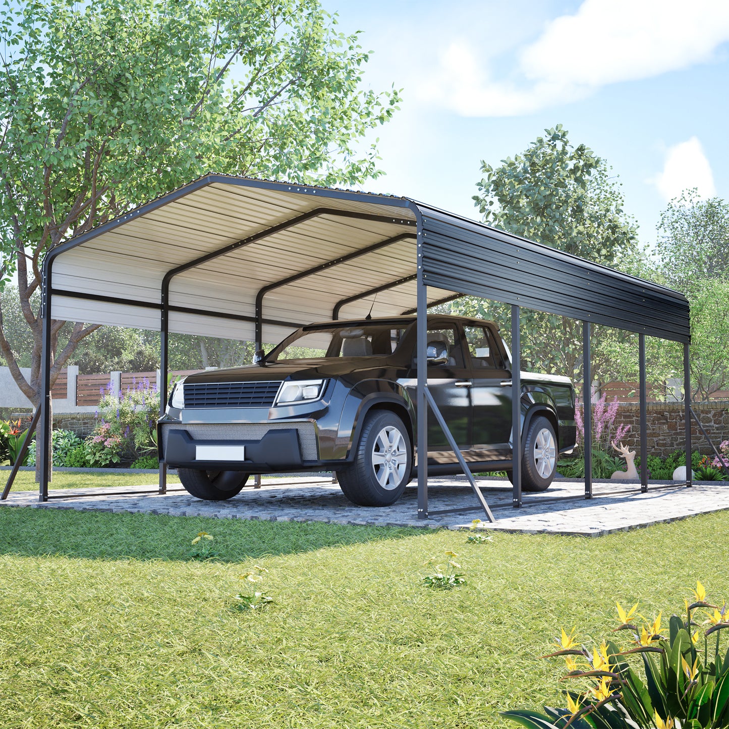 13x20 FT Metal Carport,Garage with Upgraded Triangle Reinforced Frame&4 Poles,Galvanized Steel Hardtop Roof,Heavy-Duty All-Weather Shelter for Car,Truck,Boat,Outdoor Storage image 1