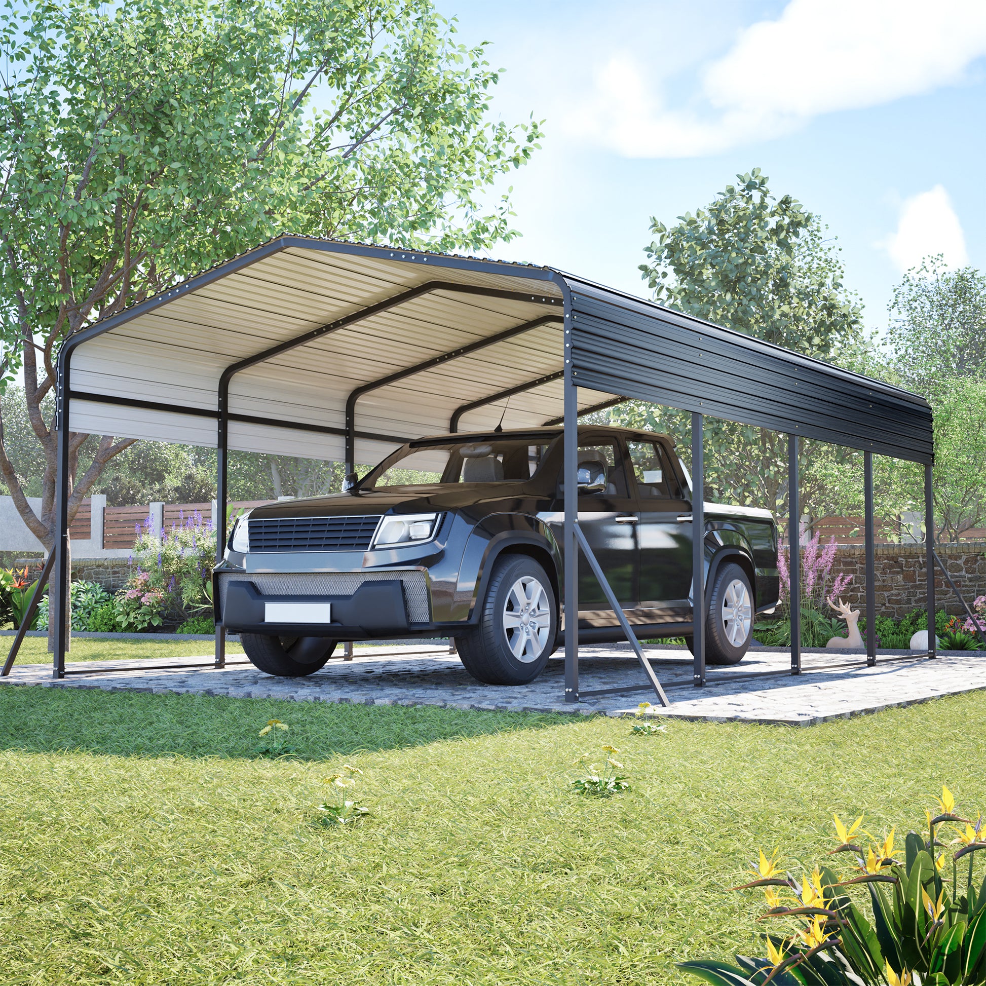13x20 FT Metal Carport,Garage with Upgraded Triangle Reinforced Frame&4 Poles,Galvanized Steel Hardtop Roof,Heavy-Duty All-Weather Shelter for Car,Truck,Boat,Outdoor Storage image 1