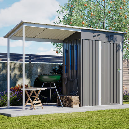 Durable 5x3FT Galvanized Steel Shed & Gazebo Combo, Easy Assembly Lean-To Storage with Open Pergola, All-Weather 2-in-1 Garden Shed for Tool Storage, Patio, Backyard image 11
