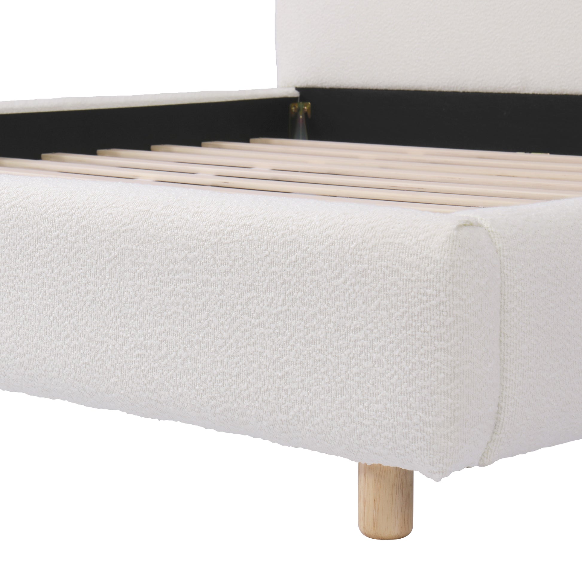 Queen Size Upholstered Bed With Boucle Fabric,Curved-Shape Design Thick Headboard, Solid Wood Legs,White image 12