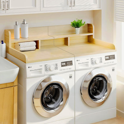 Washer Dryer Countertop with Non-slip Pads, Laundry Wood Shelf Topper with Edge, 54" Width x 27.5" Depth Double Layer Organizer for Washer and Dryer Laundry Hamper Counter Storage Organization (OAK) image 1