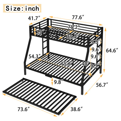 Twin over Full Metal Bunk Bed with Twin Size Trundle, Black image 4