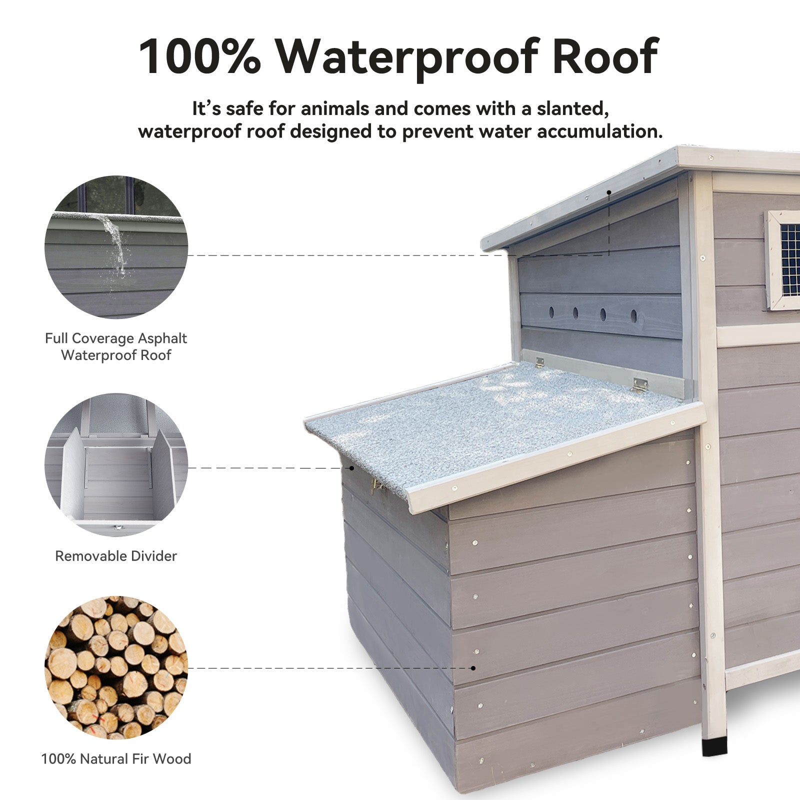 Gray Wooden Chicken Coop, Large Outdoor Hen House with Run and Nesting Box Poultry Cage, Rabbit Hutch, Waterproof Anti-UV Panel for Backyard image 3