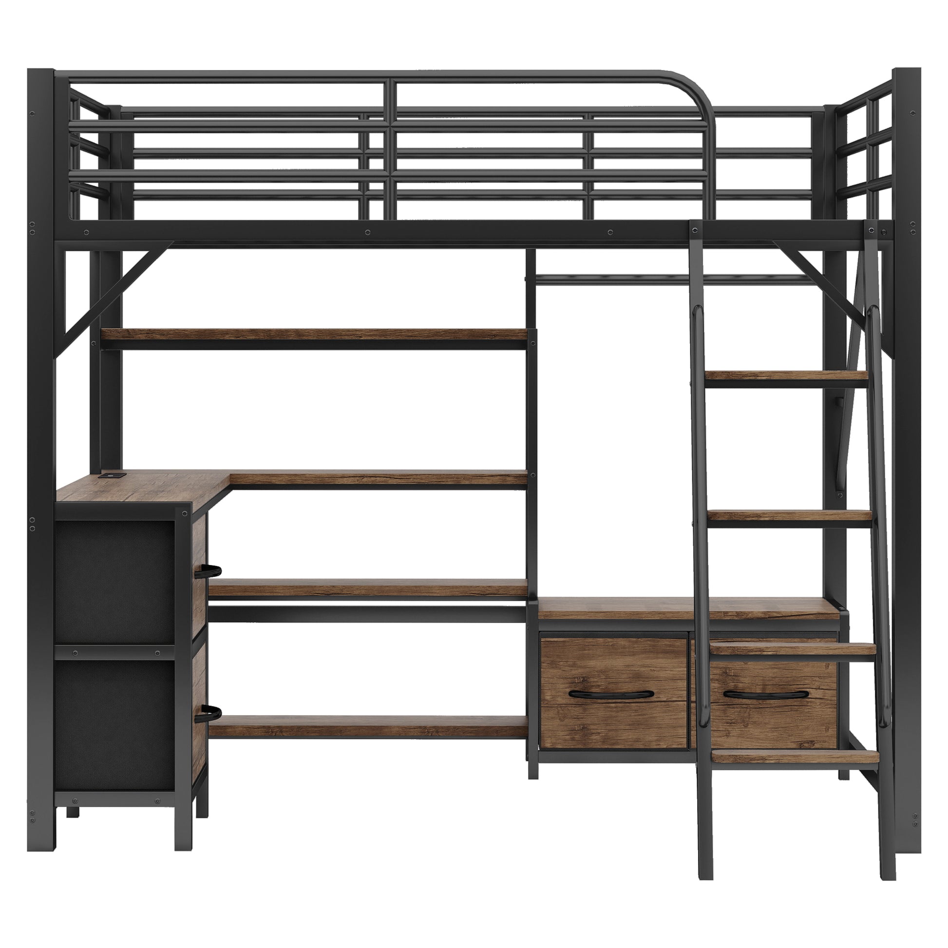 Full Size Loft Bed with Desk and Light, Metal Loft Bed with Storage Shelves, Wardrobe and Drawers for Boys Girls(Old SKU W2593S00040) image 11