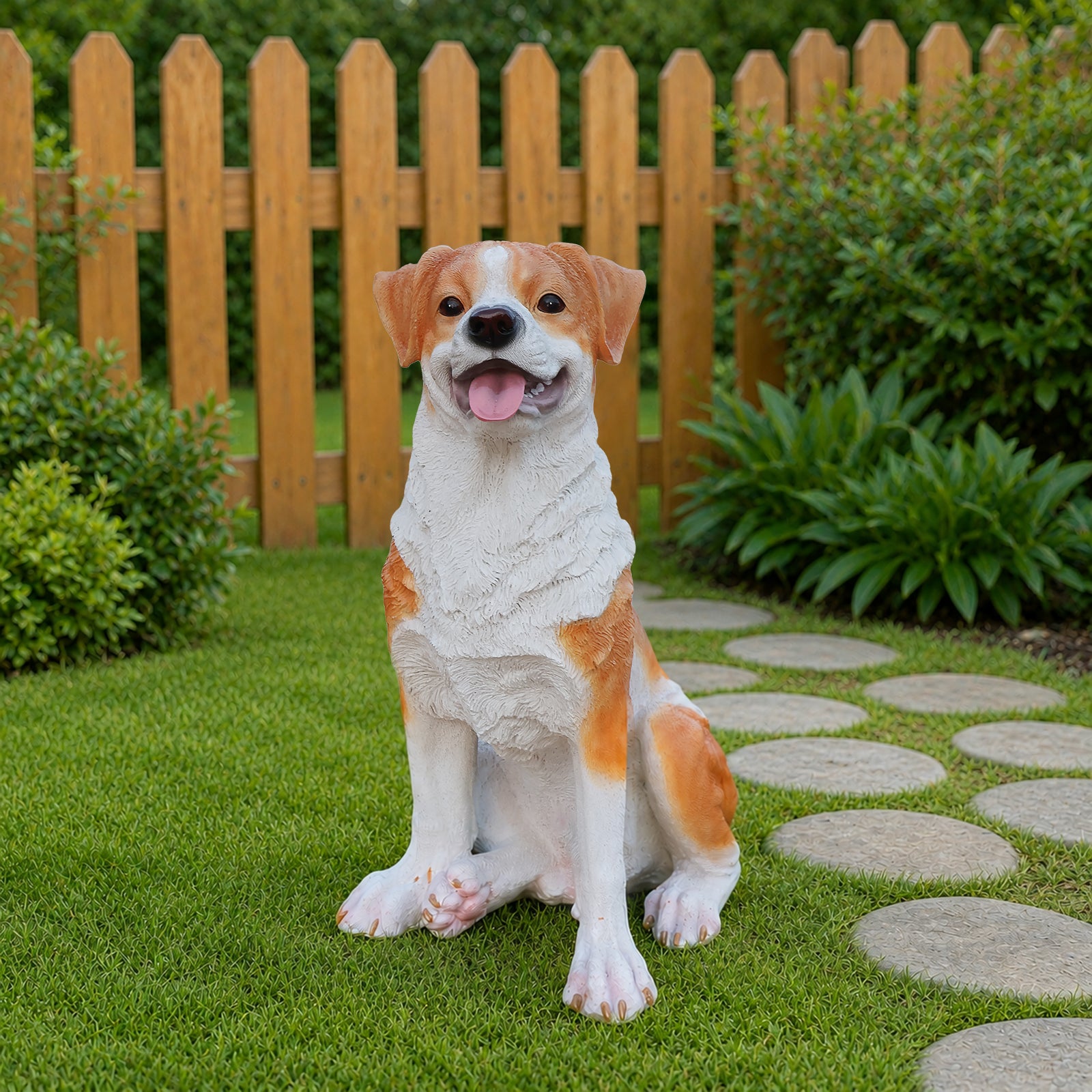 Lifelike Hound Dog Statue, Realistic Resin Animal Figurine for Indoor Outdoor Garden Lawn Yard Home Decor, Art Craft Gift, Brown+White image 11
