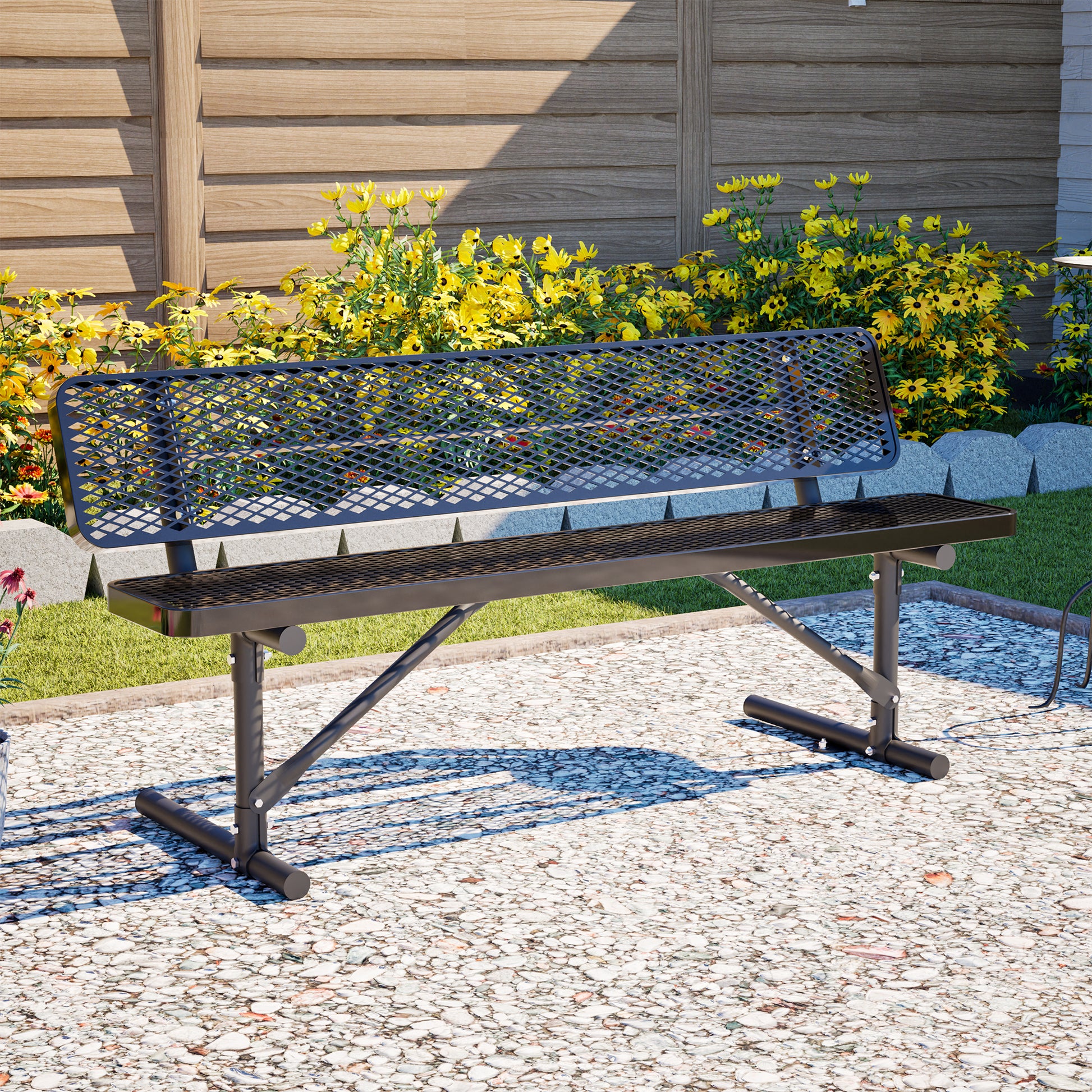 72" Heavy Duty Metal Picnic Bench for 3-4 Adults, Outdoor Dining Table with 882LBS Capacity, Galvanized Steel Rustproof Frame, Diamond Mesh Top – For Garden, Patio, Park, School, Commercial image 1
