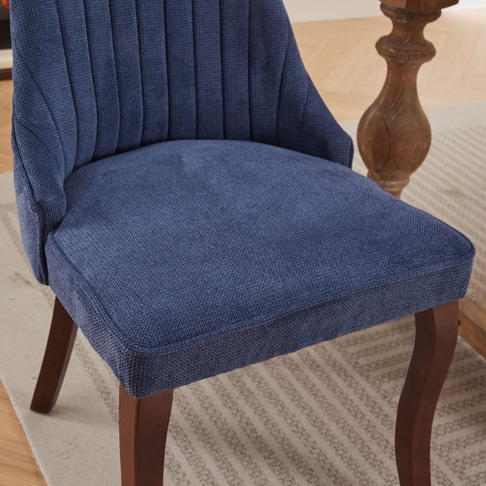Rayon Cloth Flocking Linen Dining Chairs Channel Kitchen Dinner Chair Comfy Fabric Upholstered Accent Chair for Dining Room with Curved Solid Wood Legs,Set of 2 (Blue), SW1847BL image 11