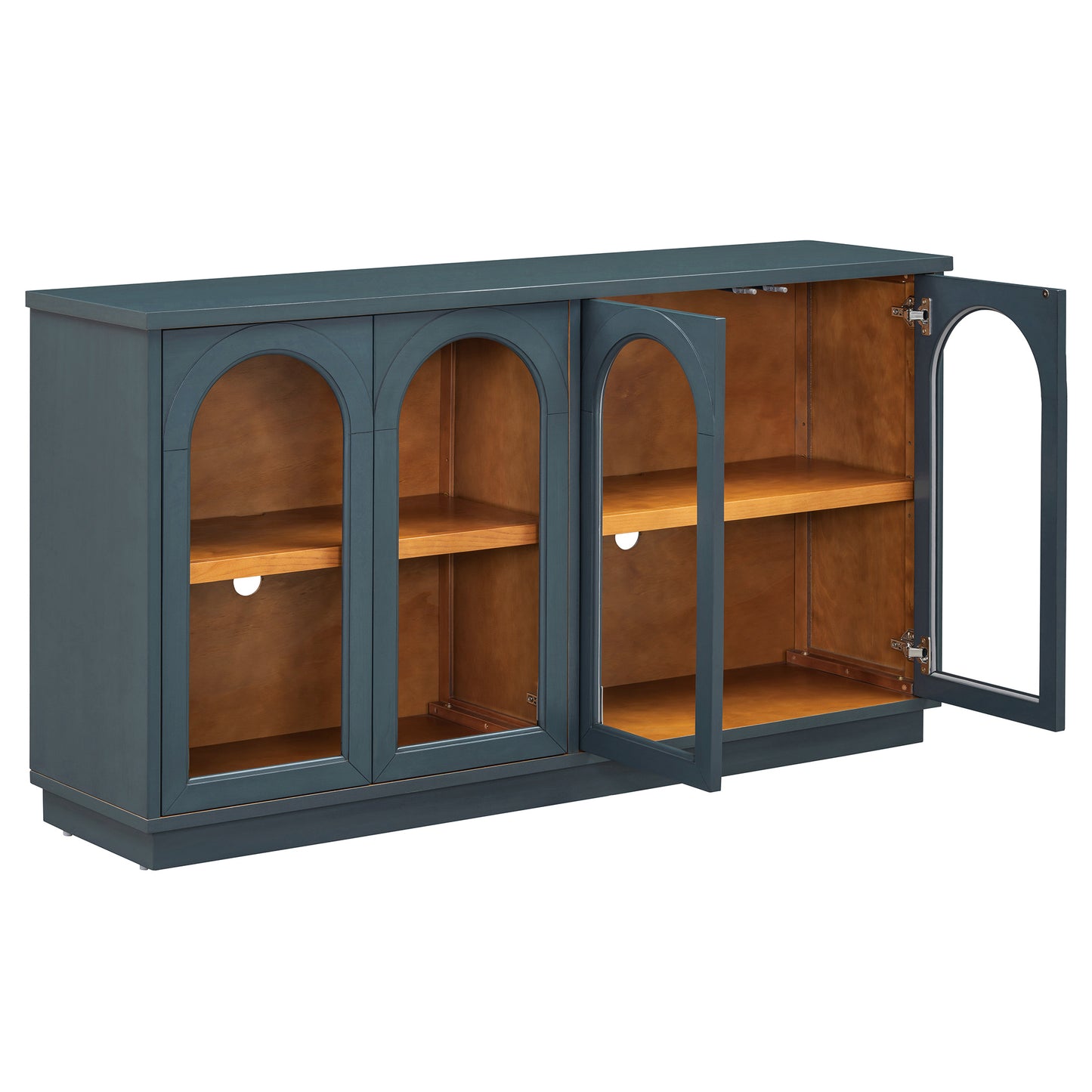 TREXM 4-Door Large Storage Buffet Cabinet with Glass Doors, Arched Cabinet with Adjustable Shelves for Kitchen, Dining Room and Living Room (Navy) image 10