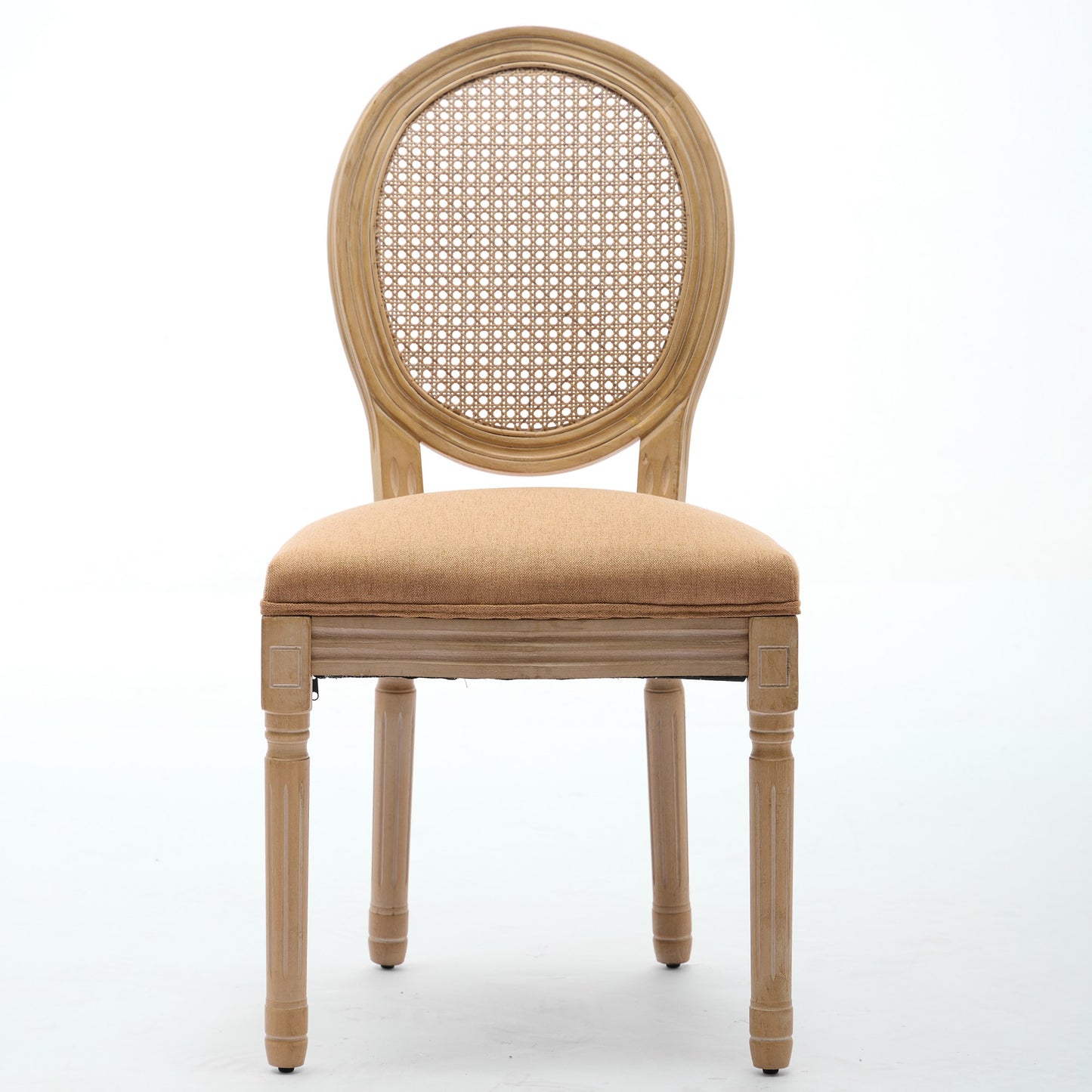 A&A Furniture,French Style Solid Wood Frame Antique Painting Linen Fabric Rattan Back Dining Chair,Set of 2,Tan image 2