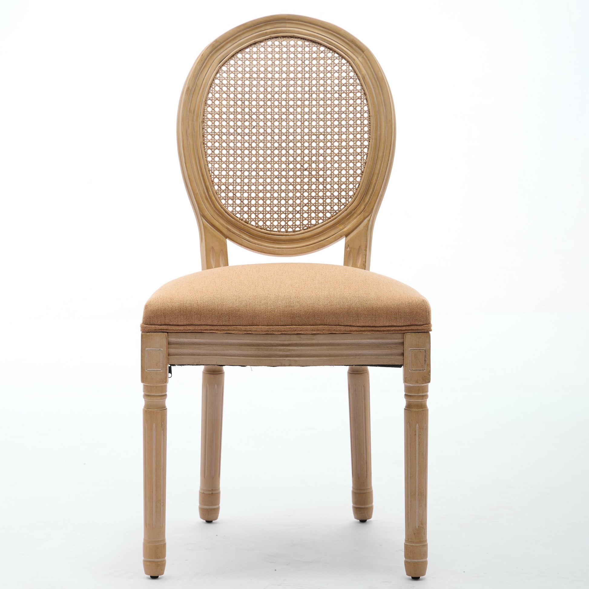 A&A Furniture,French Style Solid Wood Frame Antique Painting Linen Fabric Rattan Back Dining Chair,Set of 2,Tan image 2