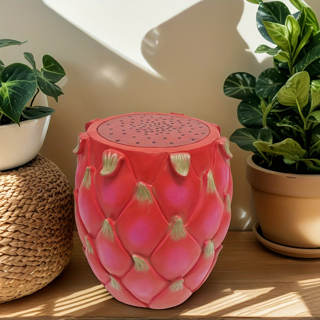 13.4" Oversized Resin Dragon Fruit Stool, Multi-Purpose Side Table & Plant Stand, Decorative Furniture for Home, Garden, Patio, Indoor & Outdoor Use image 1