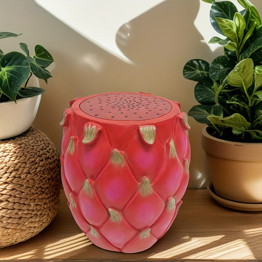 13.4" Oversized Resin Dragon Fruit Stool, Multi-Purpose Side Table & Plant Stand, Decorative Furniture for Home, Garden, Patio, Indoor & Outdoor Use image 1