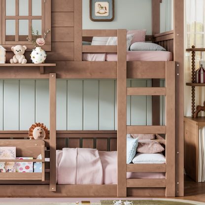Twin Size Bunk Bed/Loft Bed with Bookshelf, House Design, High-Quality Safety Fencing,Natural image 7