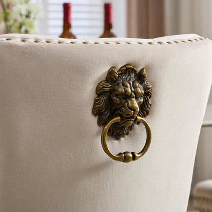 Mid-Century Modern Chairs with Lion Head Pull Ring,High-end Tufted Solid Wood Contemporary Velvet Upholstered Dining Chair with Golden Wooden Legs Nailhead Trim 2-Pcs Set,Beige,SW1201BG image 9