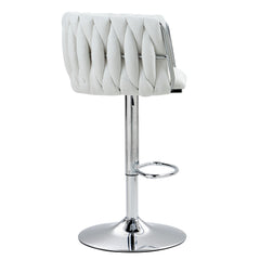 360° Adjustable Swivel Bar Stools Set of 2 with Woven Back - Beige