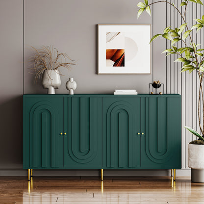 Modern Green Lacquered 4 Door Wooden Cabinet Sideboard Buffet Server Cabinet Storage Cabinet, for Living Room, Entryway, Hallway, Office, Kitchen and Dining Room image 1