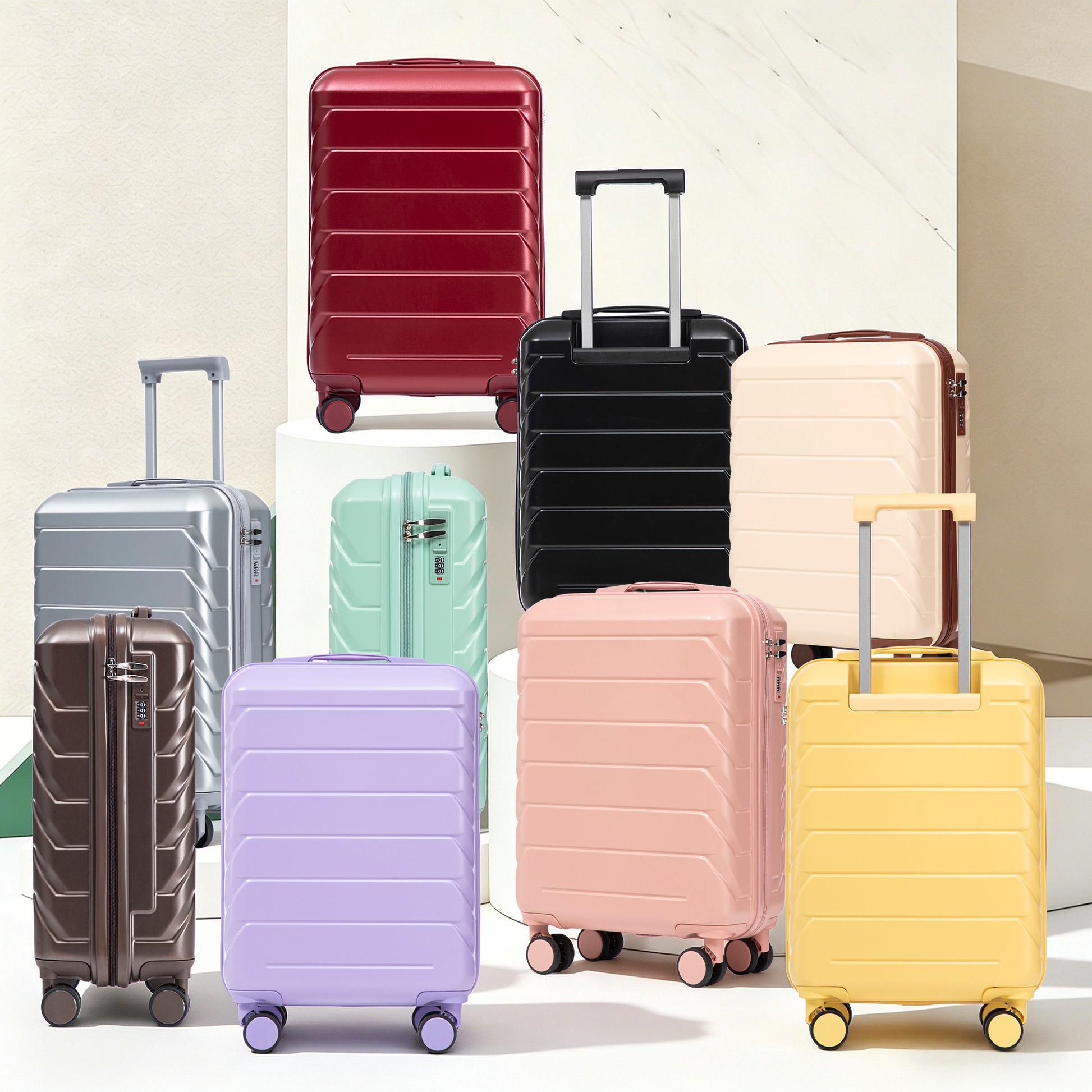 20 Inch ABS Hard Shell Travel Checked Luggage - Scratch Resistant Surface Four Multi-Directional Wheels, With Combination Lock.(Blue+Purple) image 2