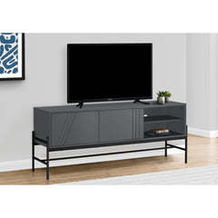 Tv Stand, 60 Inch, Console, Media Entertainment Center, Storage Cabinet, Living Room, Bedroom, Grey Laminate, Black Metal, Contemporary, Modern
