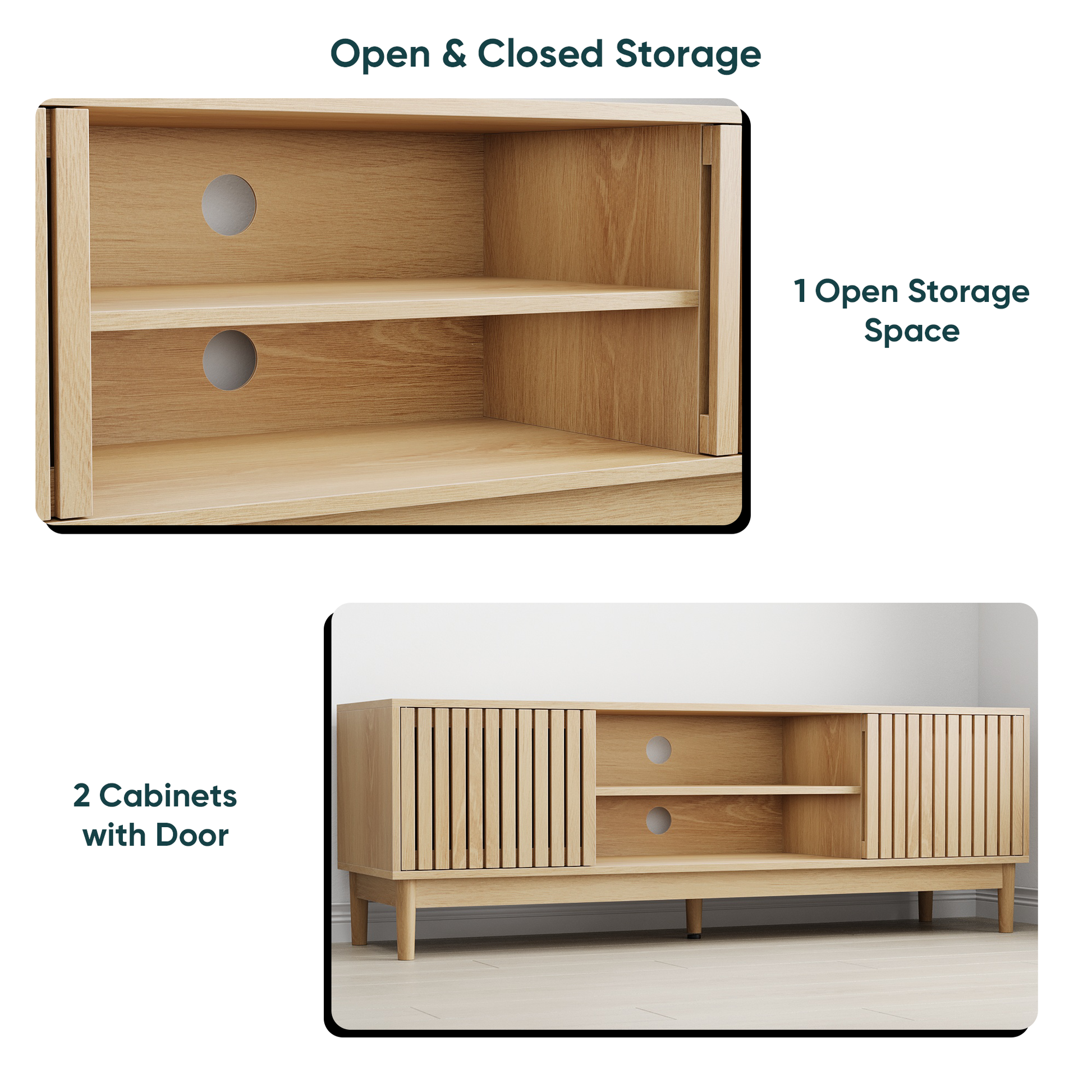 55-inch TV stand, mid-century modern style TV stand (suitable for 55/65-inch TVs), entertainment center with storage, media console for living room and bedroom, oak color image 8