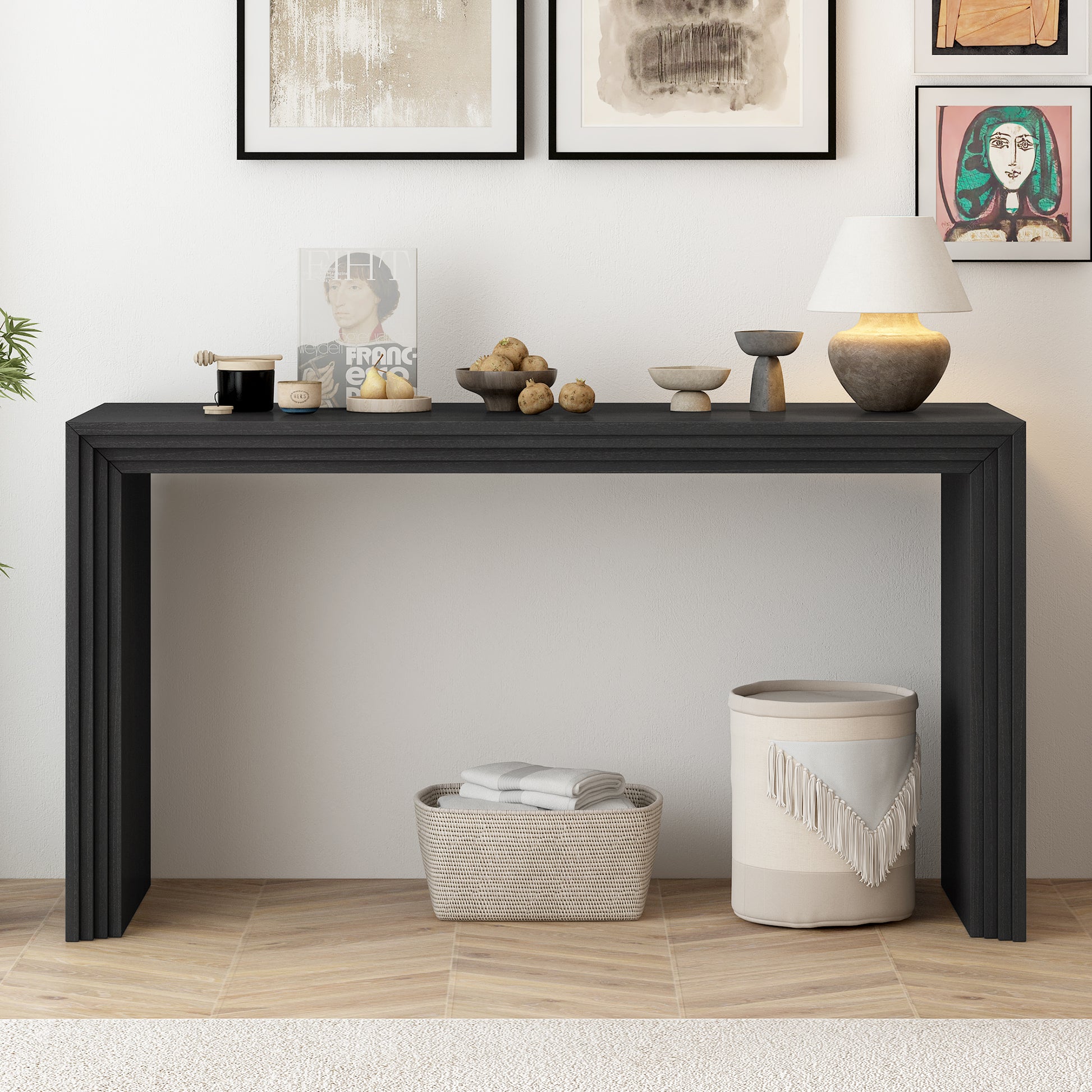 U_STYLE Modern Style Console Table made of Paulownia Solid Wood Veneer,Suitable for Foyer, Living Room, or Entryway. image 2