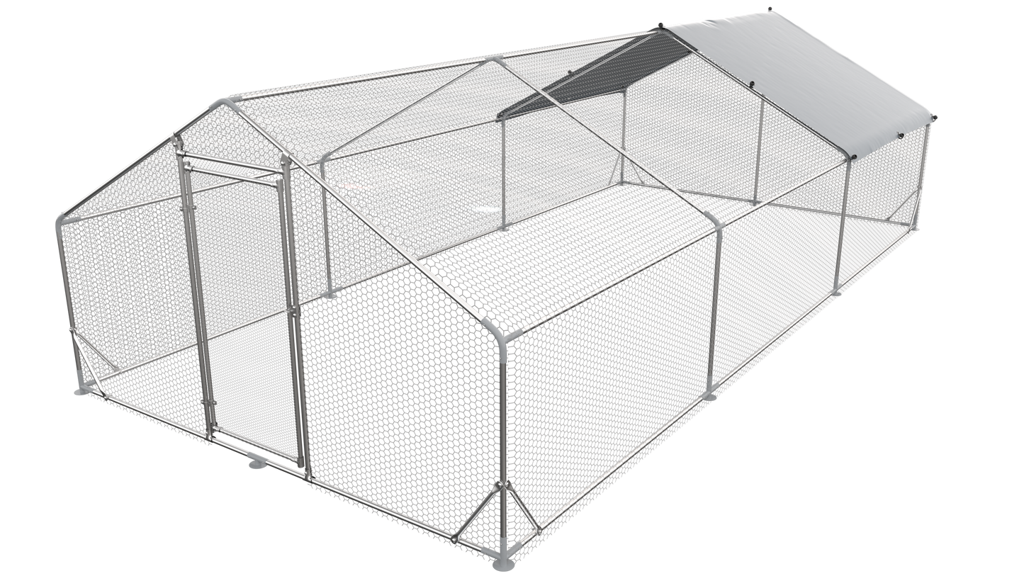 Large Metal Chicken Coop Walk-in Poultry Cage Hen Run House Rabbits Habitat Cage Spire Shaped Coop with Waterproof and Anti-Ultraviolet Cover (19.5' L x 9.7' W x 6.4' H) image 1