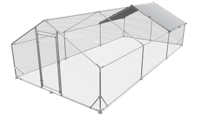 Large Metal Chicken Coop Walk-in Poultry Cage Hen Run House Rabbits Habitat Cage Spire Shaped Coop with Waterproof and Anti-Ultraviolet Cover (19.5' L x 9.7' W x 6.4' H) image 1