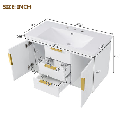 36'' Wall Mounted Bathroom Vanity, Floating Bathroom Storage Cabinet with 2 Drawers, Solid Wood Bathroom Cabinet (Same as N710S236003K) image 8