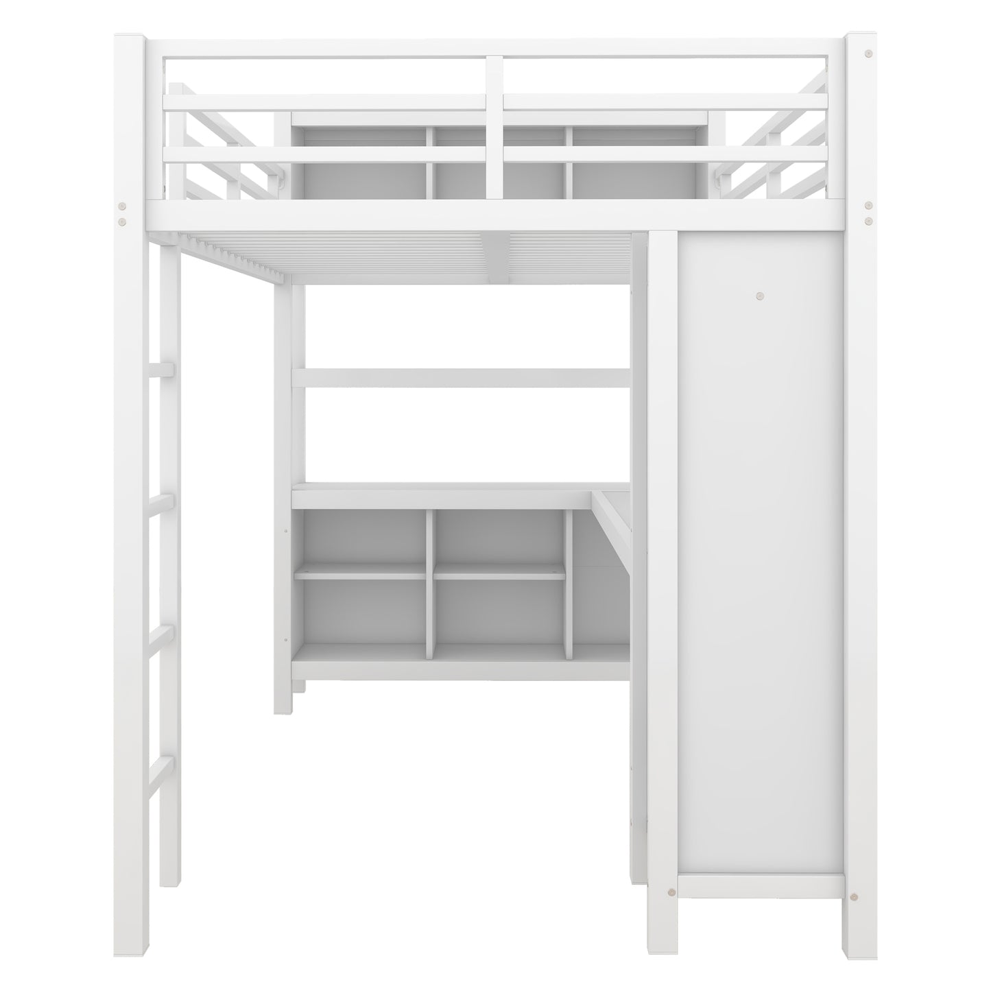 Metal Loft Bed with Wardrobe And L-shaped Desk, Full Size Loft Bed with Storage Cubes and Shelves, Heavy Duty Loft Bed for Kids Teens Adults, White image 11