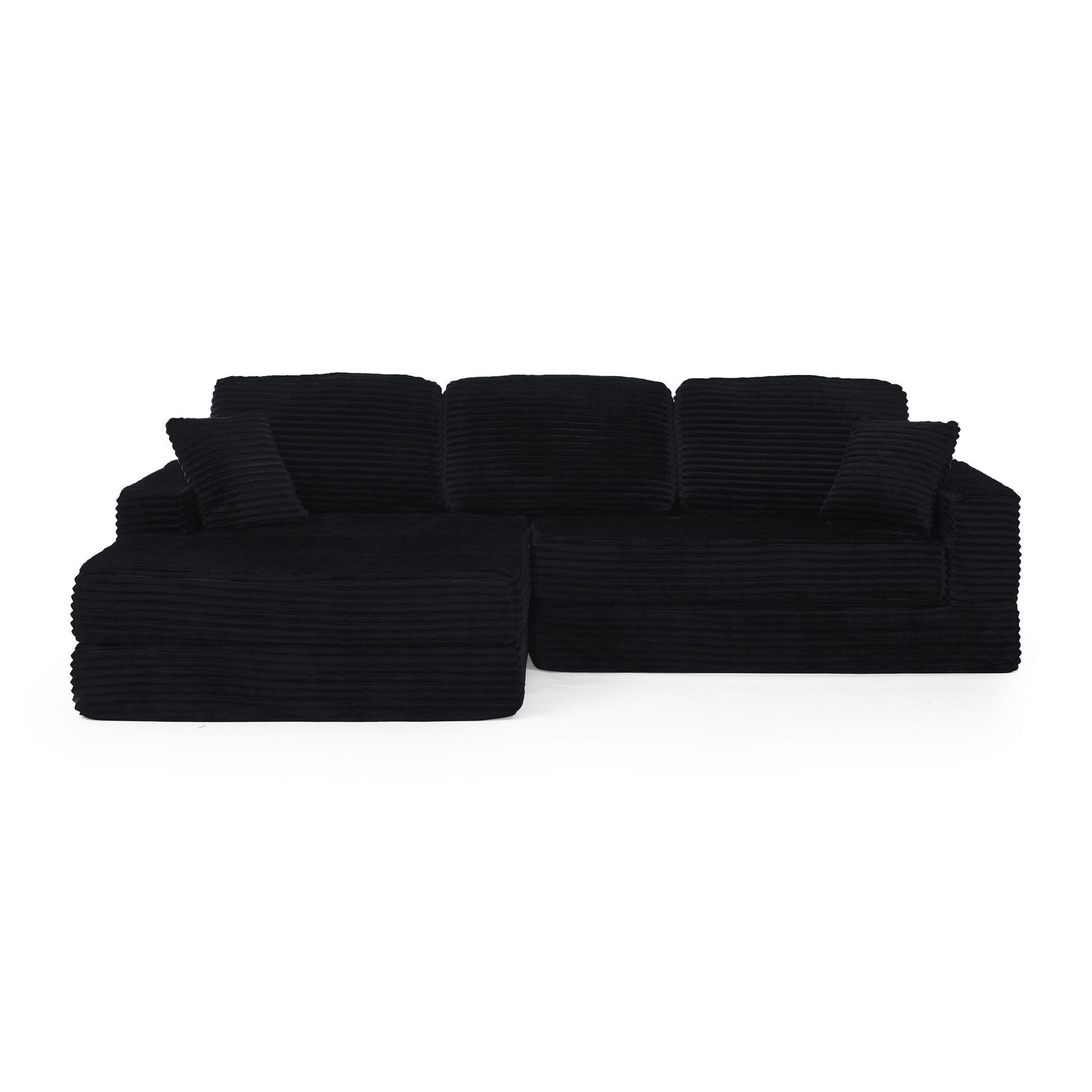 Left sofa seat,L shape Modular Sectional Sofa, Compressed Sectional Sofa Modern Minimalist Style Corduroy Couch,Unfold into a bed, Bedroom, Comfy Compressed Sofa Couch Space-Efficient Design-black image 10