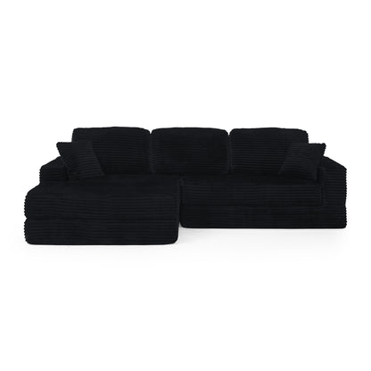 Left sofa seat,L shape Modular Sectional Sofa, Compressed Sectional Sofa Modern Minimalist Style Corduroy Couch,Unfold into a bed, Bedroom, Comfy Compressed Sofa Couch Space-Efficient Design-black image 10