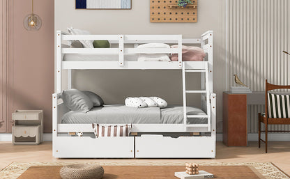 Twin over Full Bunk Bed with Ladder, Two Storage Drawers, Safety Guardrail, White image 6