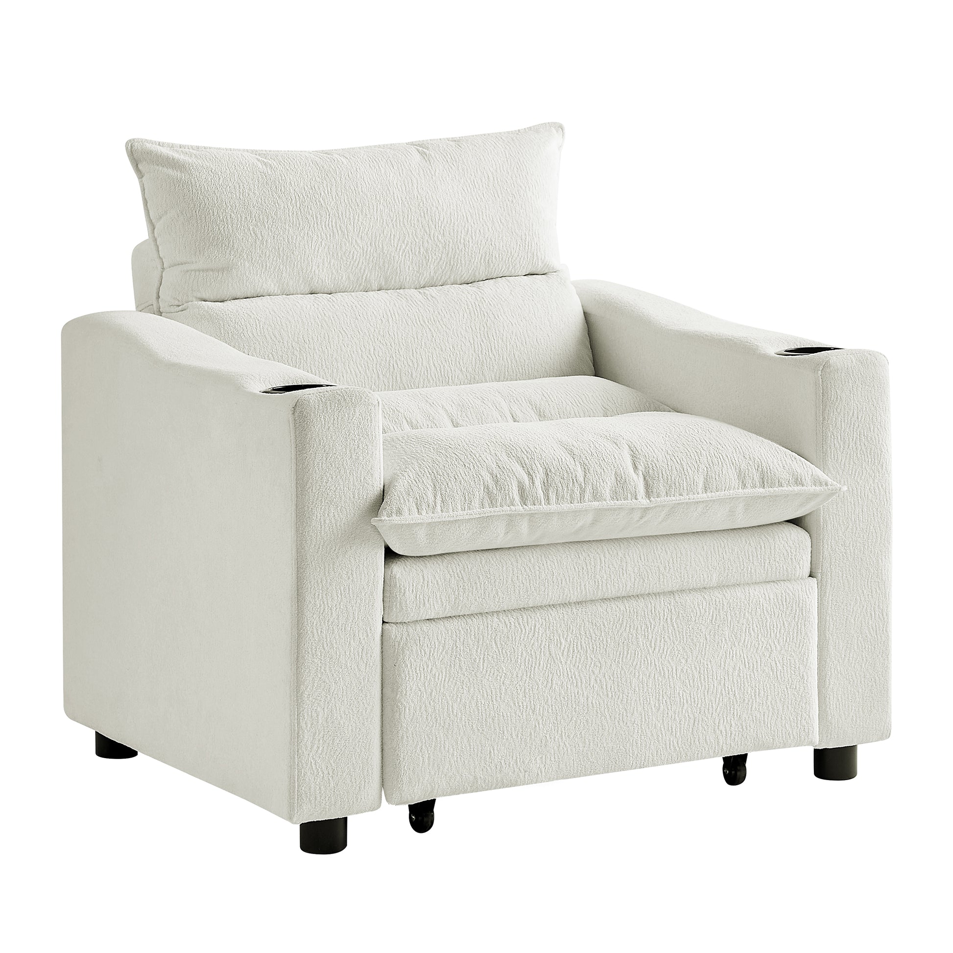 Sleeper Sofa Chair Bed, Convertible Sofa Chair 3-in-1, Adjustable Sleeper Chair Pullout Sofa Bed with Modern Velvet Fabric for Living Room Apartment Small Space, Beige image 8