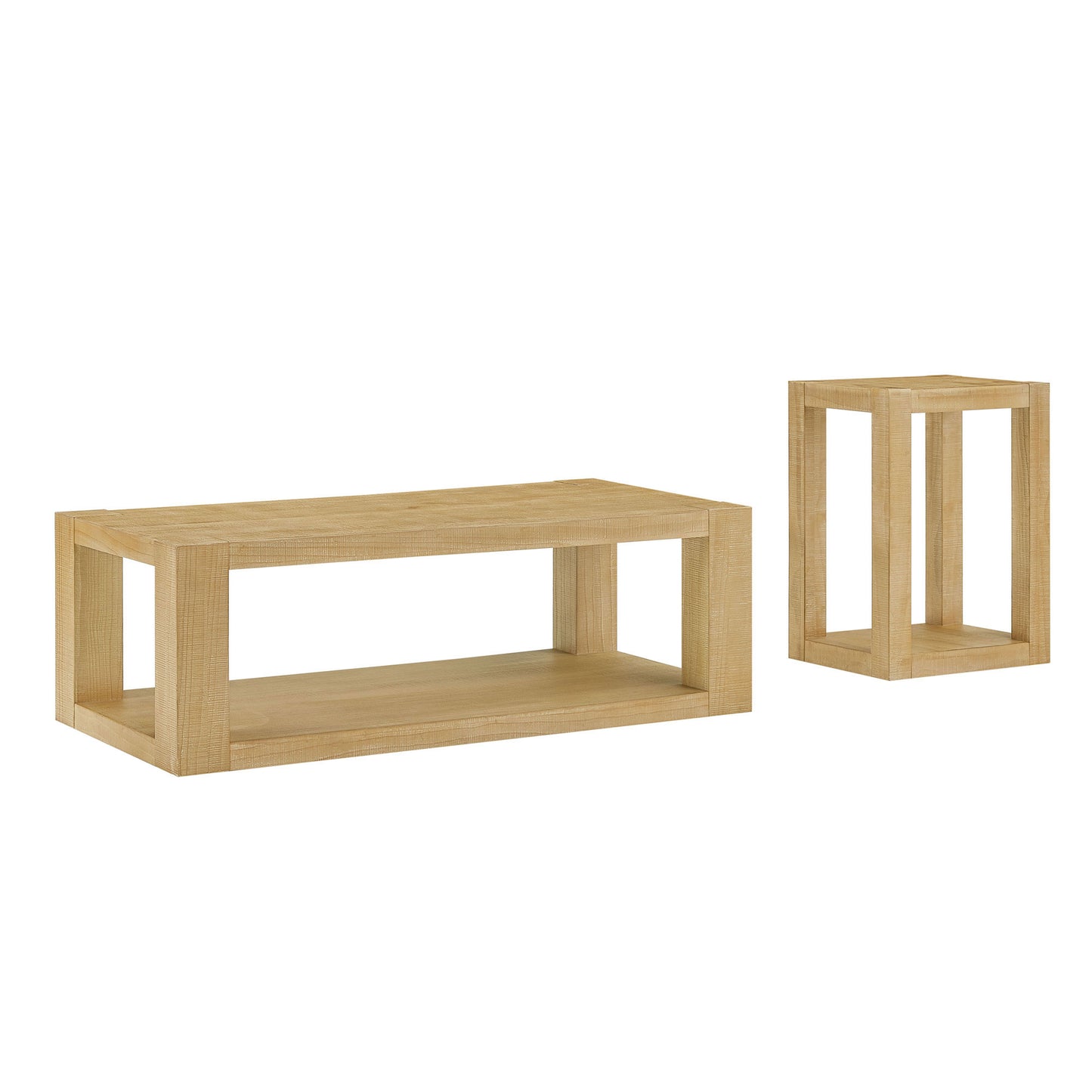 2-Piece Modern 2 tier Rectangle Coffee Table Set for Living Room,Easy Assembly Coffee Tables, End Side Tables for Bedroom Office,Natural Color image 2