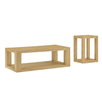 2-Piece Modern 2 tier Rectangle Coffee Table Set for Living Room,Easy Assembly Coffee Tables, End Side Tables for Bedroom Office,Natural Color image 2
