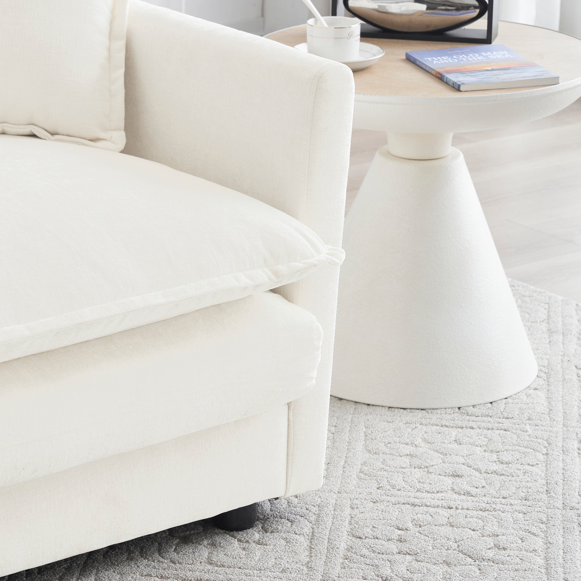 Accent Chair Set of 2, High-end Chenille Upholstered Armchairs, Living Room Side Chairs with Toss Pillow, White image 8