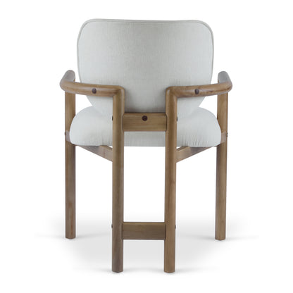 Dining Chairs Set of 2 Upholstered Arm Chairs, Rubber Wood Accent Chairs White Fabric Seating, 300 LBS Weight Capacity image 11