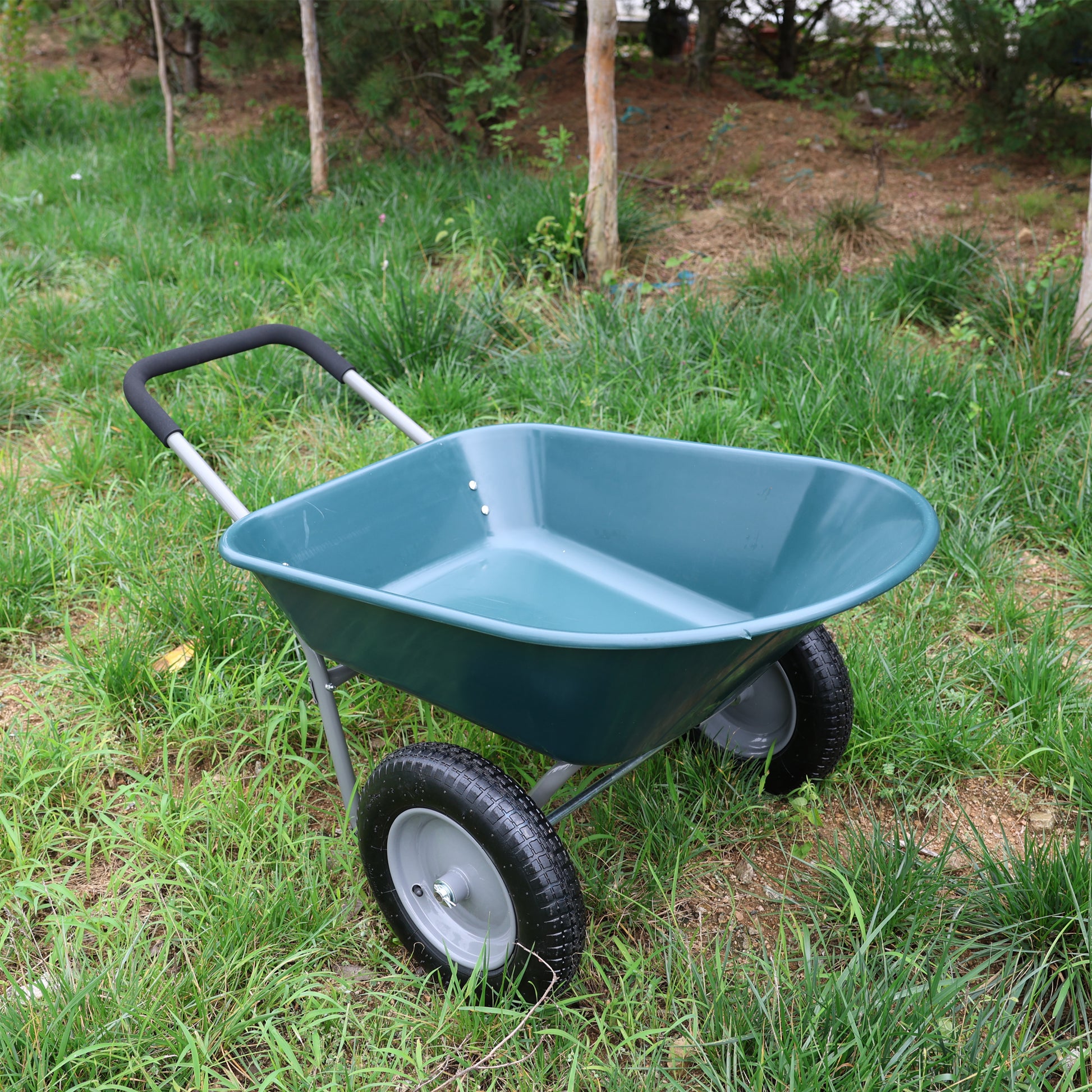 wheel barrow Two wheeled trolley for green garden 15 inch pneumatic wheel WB1001GN image 10