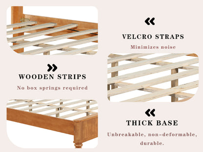 Solid Wood Bed Frame,Queen Platform Bed Frame with Headboard,Tall Headboard Natural Wood Bed,No Box Spring Needed,Natural image 12