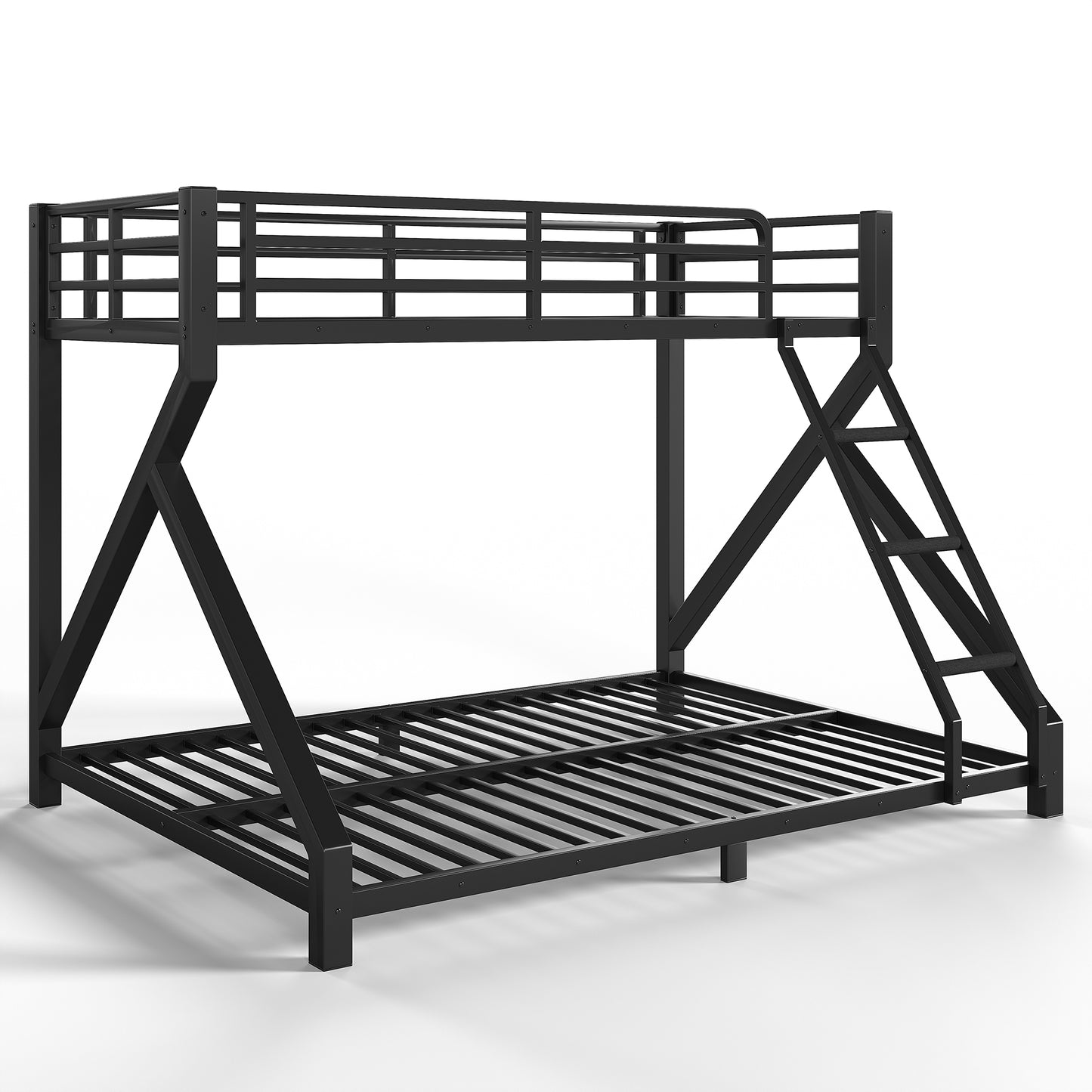 Twin XL over Queen Bunk Bed with ladders, Metal Bunk Bed with Full Upgraded Support Slats, Low Profile Bunk Bed, Black image 12