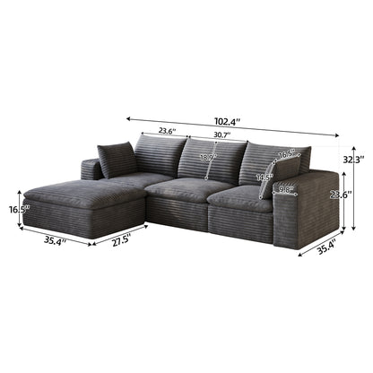 102" Cloud Sofa,Corduroy Fabric,Deep Seat Couches,Double-layer design,Removable Cushion,No Assembly, DIY Combination for Living room, Bedroom,Conference room,Apartment,Dark Grey image 7