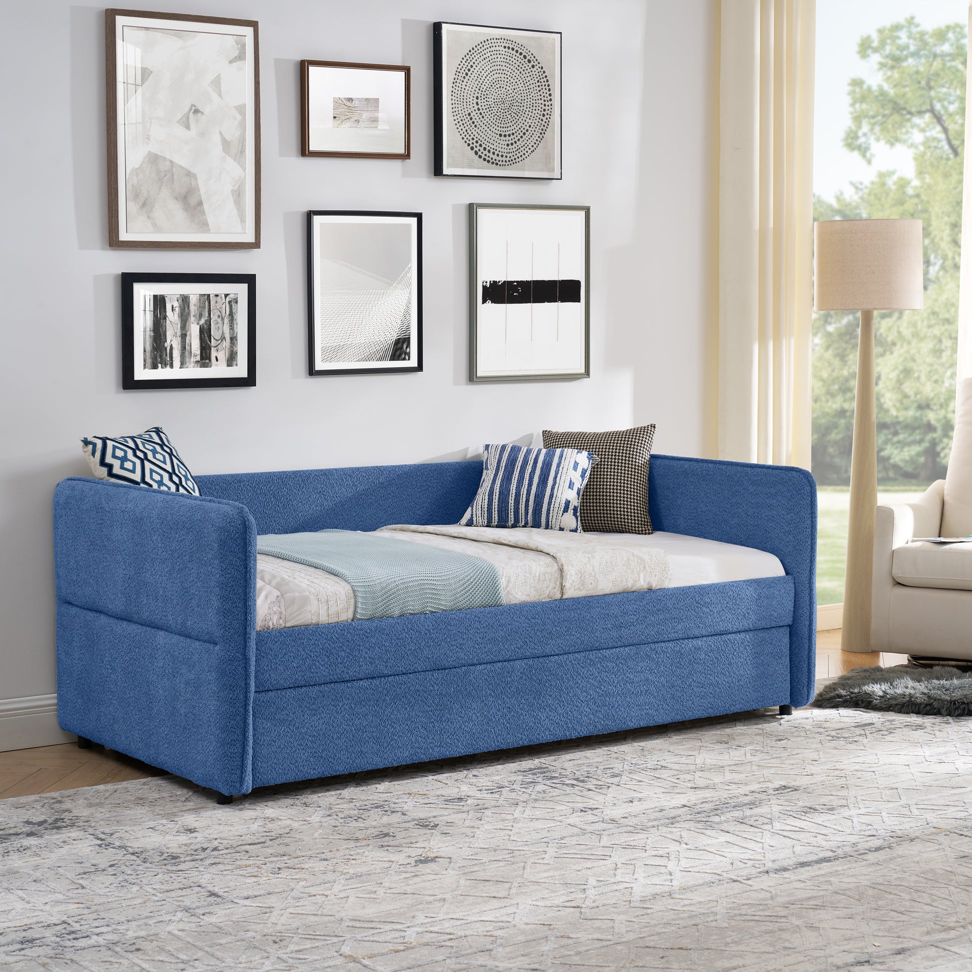 Daybed with Twin Size Pop-up Trundle Upholstered Tufted Sofa Bed, Twin Size, Boucle Fabric (83"x43"x29.5") image 10
