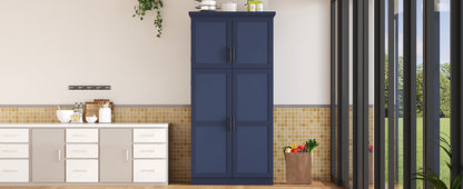 [Assembly Video Provided] TOPMAX 35.5x17.6x70.9inch Freestanding Kitchen Pantry Cabinet, Tall Storage Cabinet with 4 Doors, 2 Door Shelves, 8 Pull-out Trays and Adjustable Shelf for Dining Room, Blue image 5