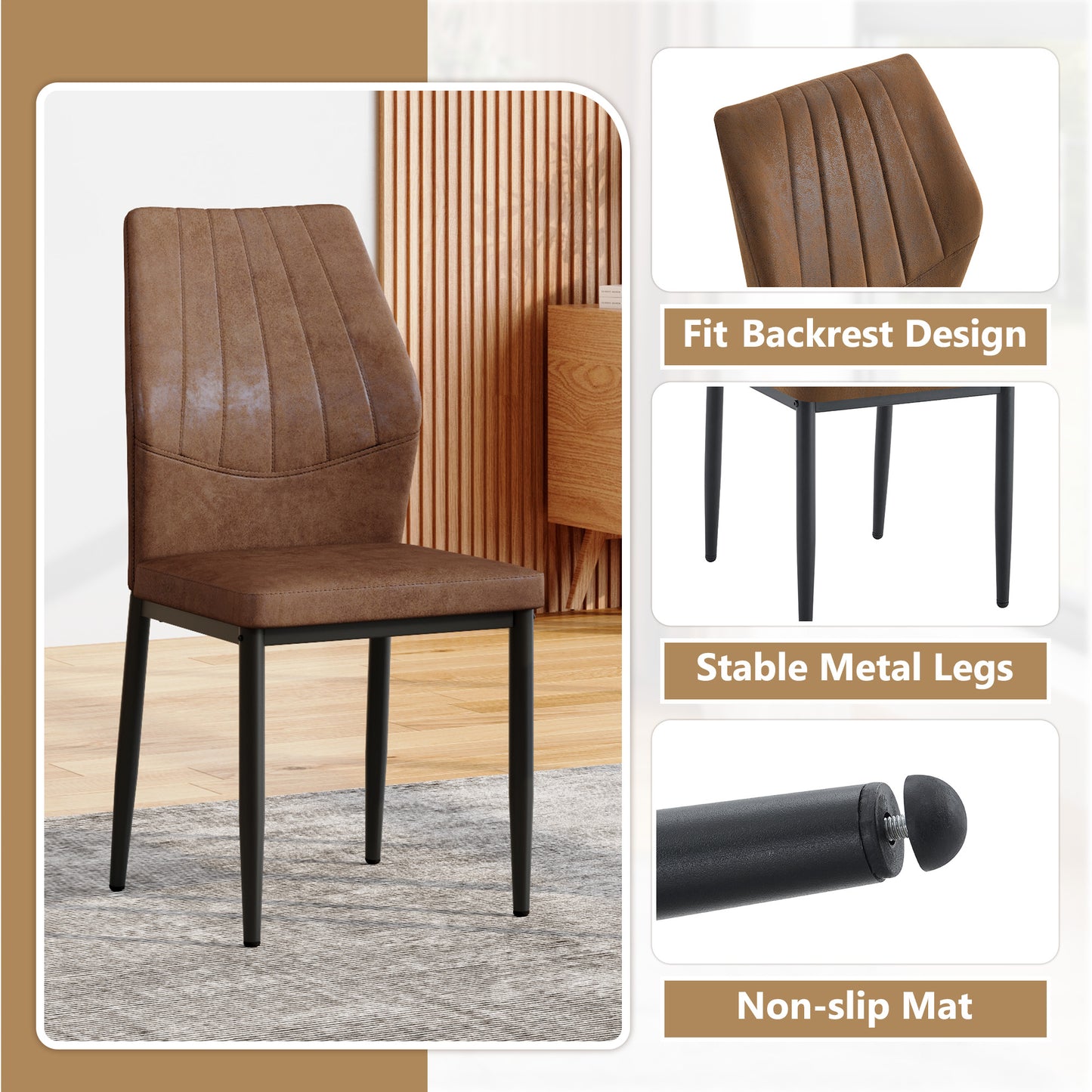 Set of 3 Brown - and - Black Dining Chairs with Shell - pattern, 37 inches High: Ergonomic Tech Fabric Backrest, Combines Comfort and Style. image 3